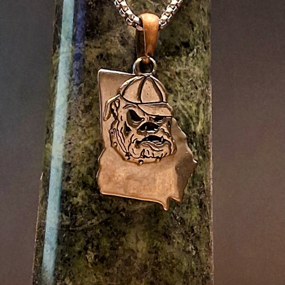 Silver "UGGA" Bulldog Pendant Necklace